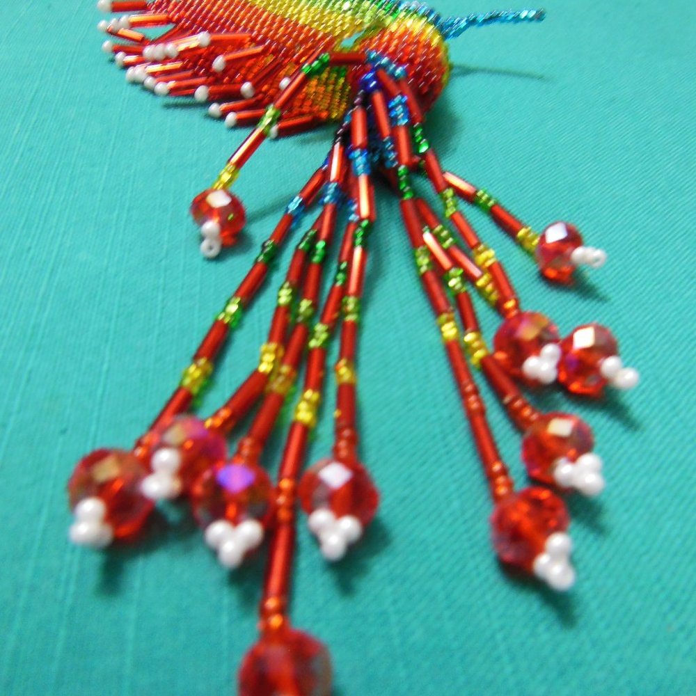 Huichol Handmade Key Chain Hummingbird Chaquira - Picture 4 of 5